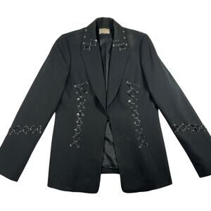 Alberto Makali Lace Up Grommet Blazer Jacket Black Y2K Goth Size 10